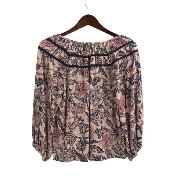 Evereve Womens Medium Floral Boho Billowy Blouse Rayon Puff Sleeves Cottage - Picture 2 of 7